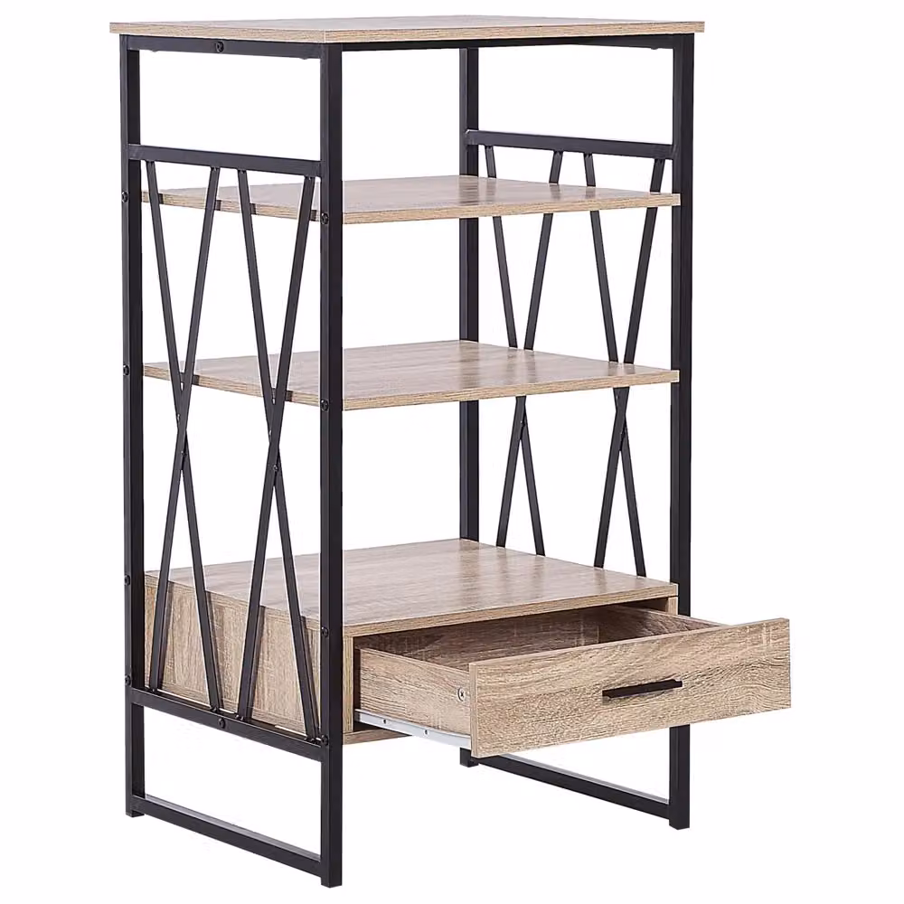 Consolle Beliani in stile industrial con ripiani in legno marrone e struttura in metallo nero opaco per home office o ingresso – 2