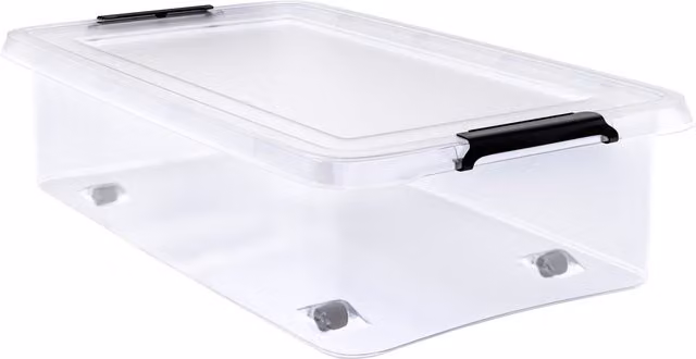 Contenitore in plastica trasparente Deuba con coperchio, ruote e maniglie, capacità 30L, L: 60 cm, P: 40 cm, H: 17 cm
