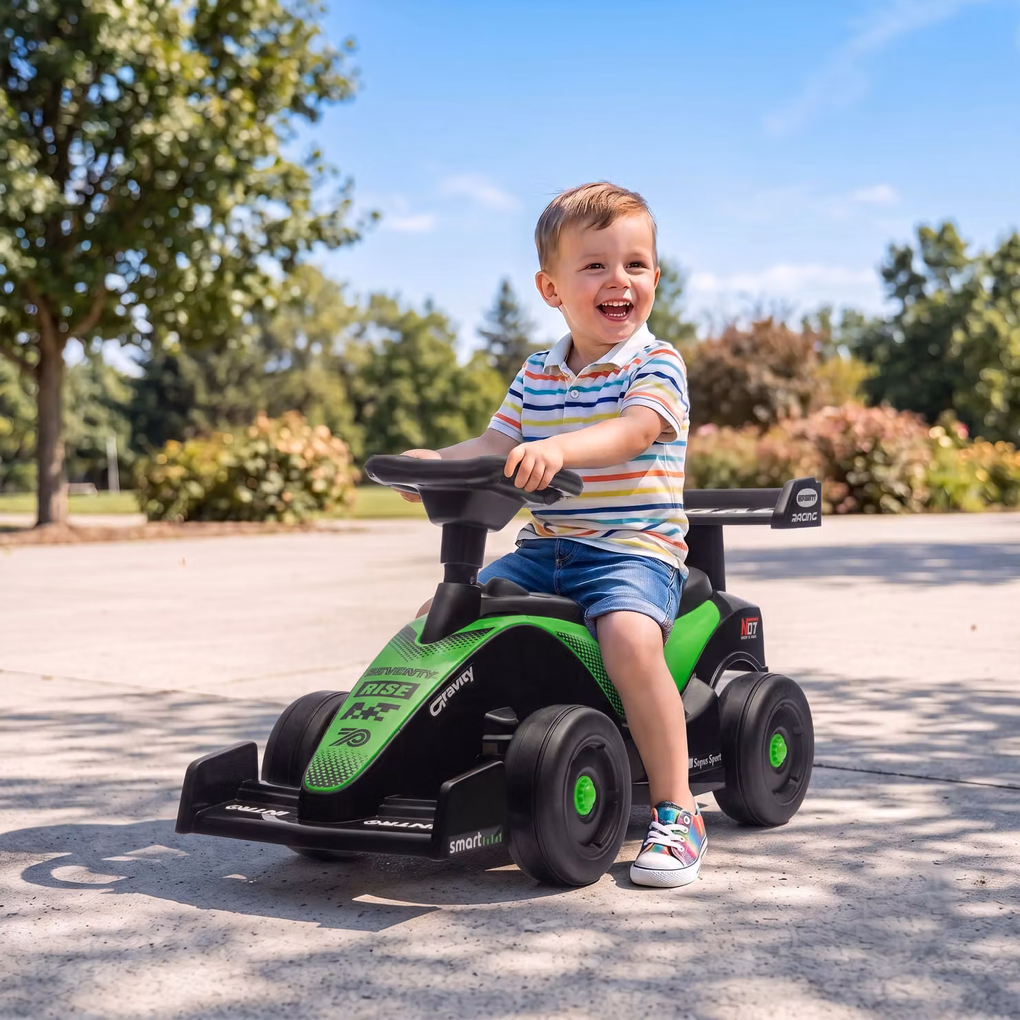 Auto cavalcabile F1 AIYAPLAY con volante musicale e ruote silenziose, verde – 2