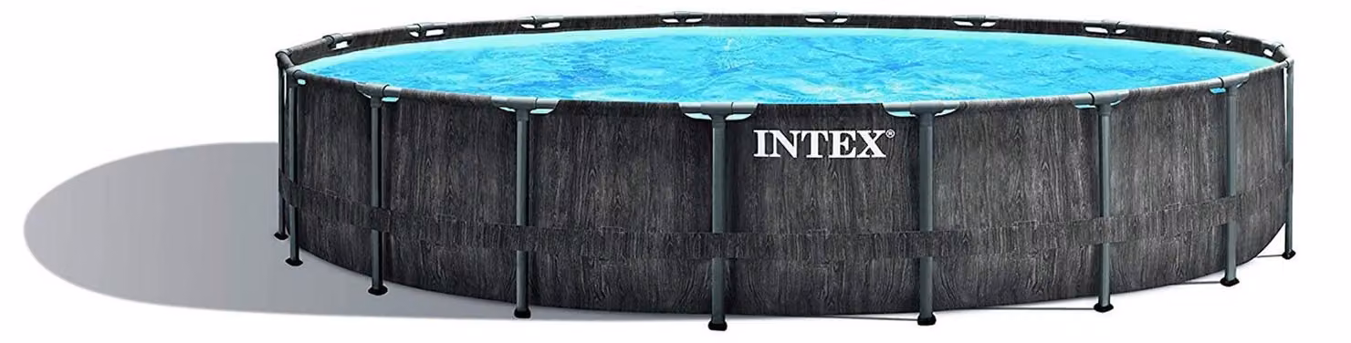 INTEX 26744GN - Piscina con telaio a prisma in legno grigio (549x122cm)