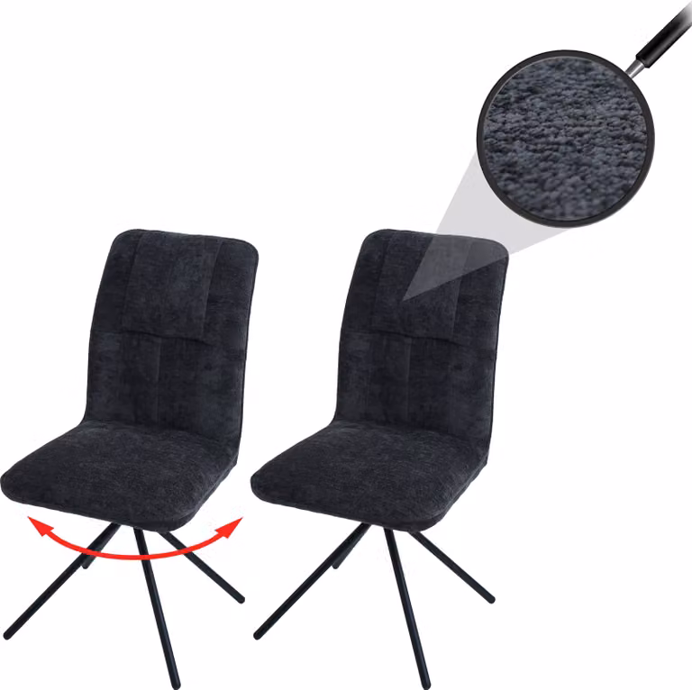 Set di 2 sedie da pranzo HWC-N99, sedia per cucina, girevole con sistema di ritorno automatico, rivestita in tessuto chenille (340g/m²), colore grigio scuro