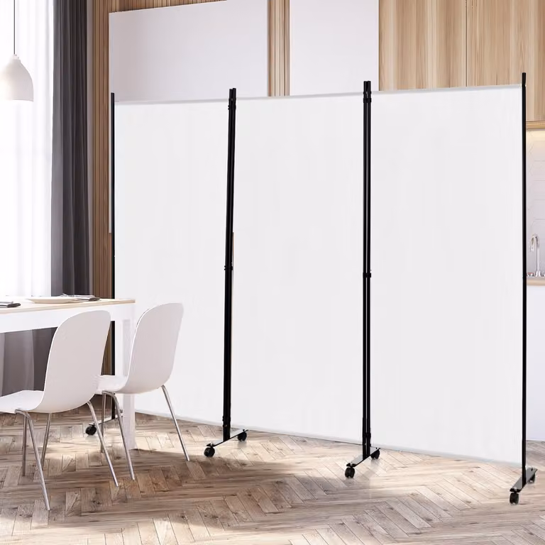 Divisorio Costway a 3 pannelli in tessuto con ruote per privacy, paravento portatile per casa e ufficio, Bianco