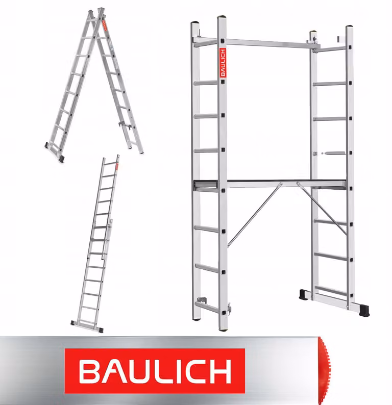 Baulich | Ponteggio in alluminio 2x8 - Portata 150 kg - Scala pieghevole - Altezza di lavoro 2,97 m - Ponteggio En 131