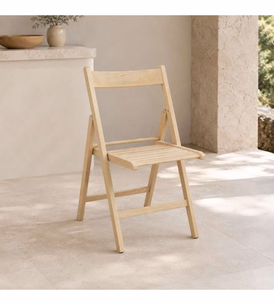 Sedia Pieghevole in Legno di Faggio Colore Naturale 79 cm