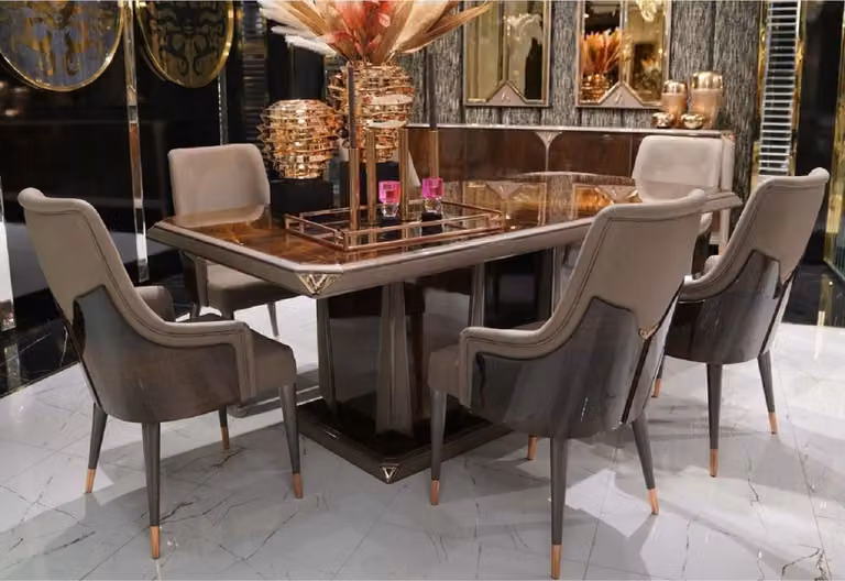 Tavolo da pranzo Casa Padrino marrone scuro/grigio/rame 226 x 112 x h. 70 cm - Tavolo da cucina rettangolare in legno massiccio - Mobili Sala da Pranzo - Mobili