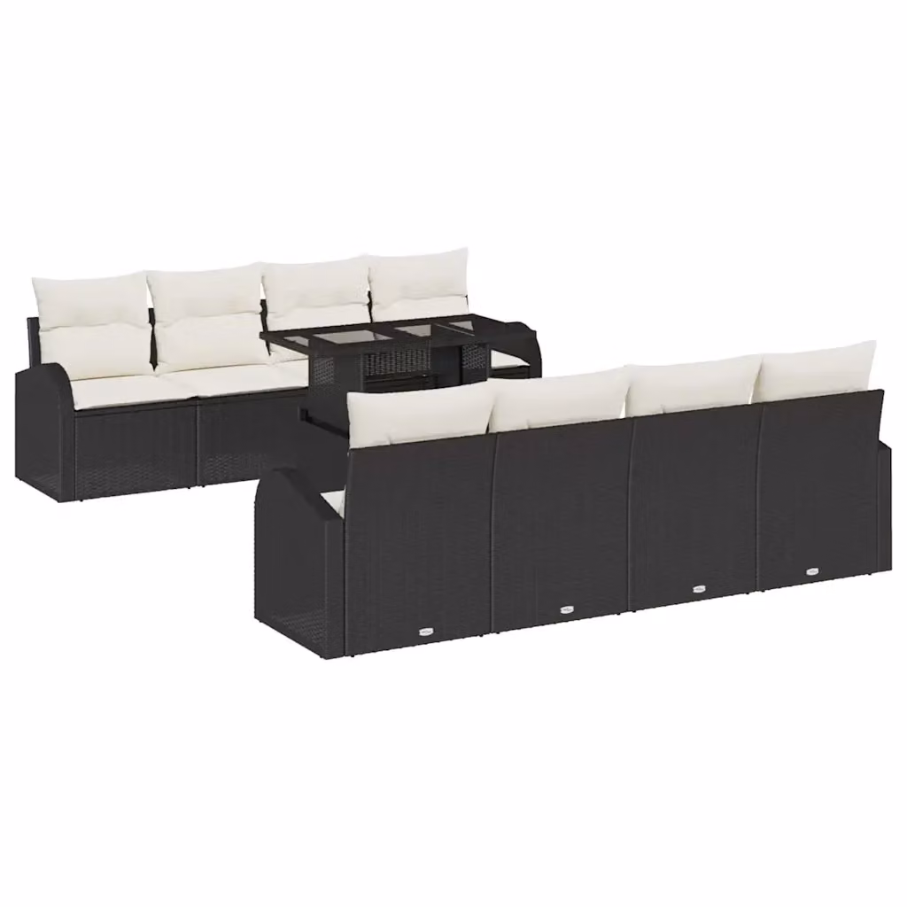 vidaXL Set Divano da Giardino Moderno a Forma di U con 9 Pezzi, Nero e Bianco, con Cuscini Imbottiti e Tavolino da Caffè – 2