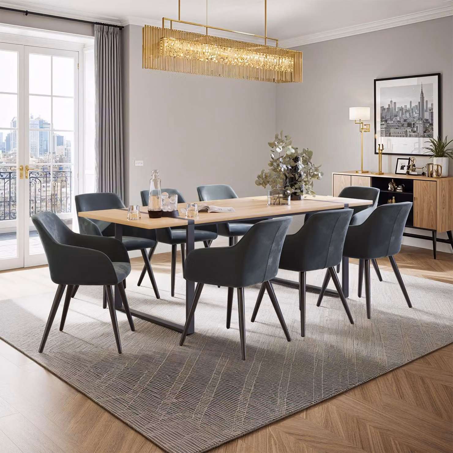 Set di 4 sedie Marilyn TecTake GmbH in velluto grigio con gambe nere per soggiorno e sala da pranzo – 2
