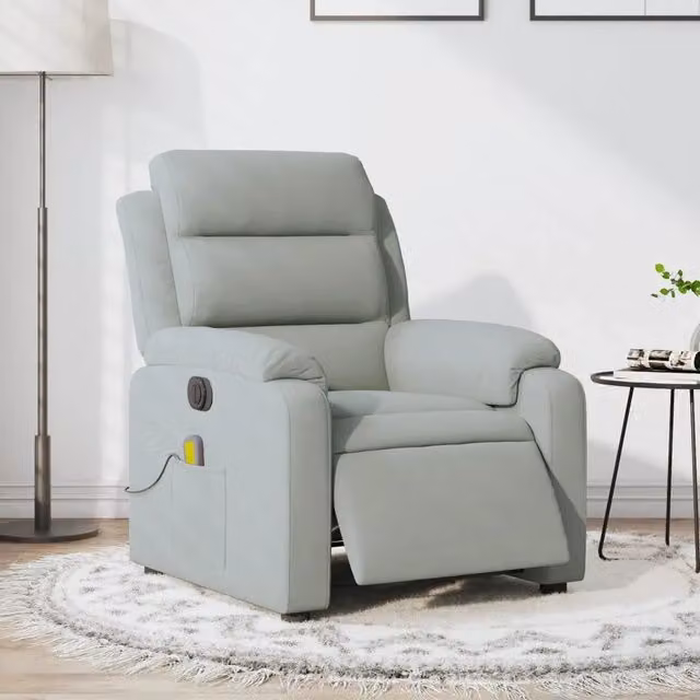 Poltrona Elettrica Massaggi Reclinabile-Divano Sedia Grigio Chiaro Velluto 846898