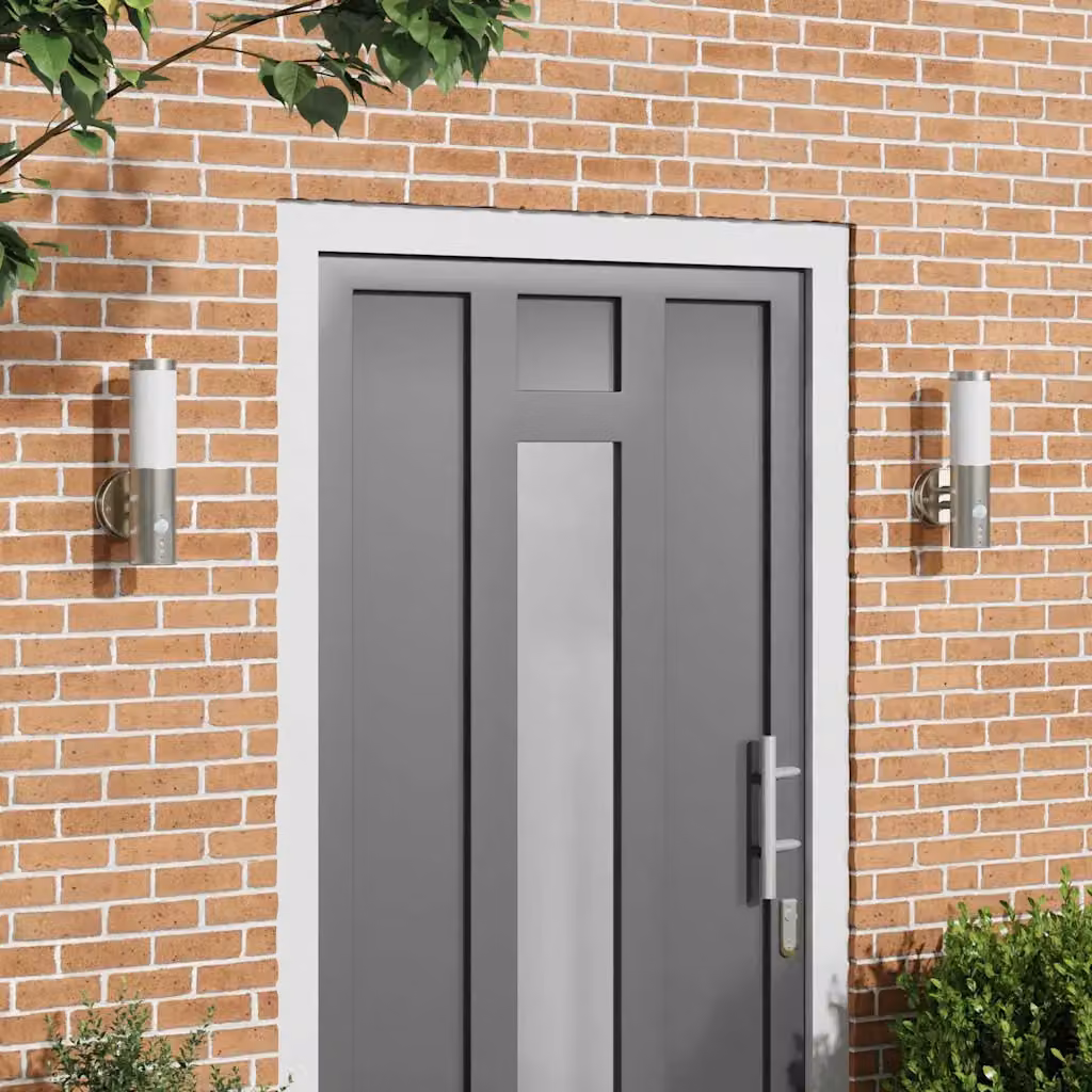 Set di 2 lampade da parete esterne vidaXL in argento con sensore di movimento e protezione IP44, L/P/H: 15 x 7,5 x 33 cm