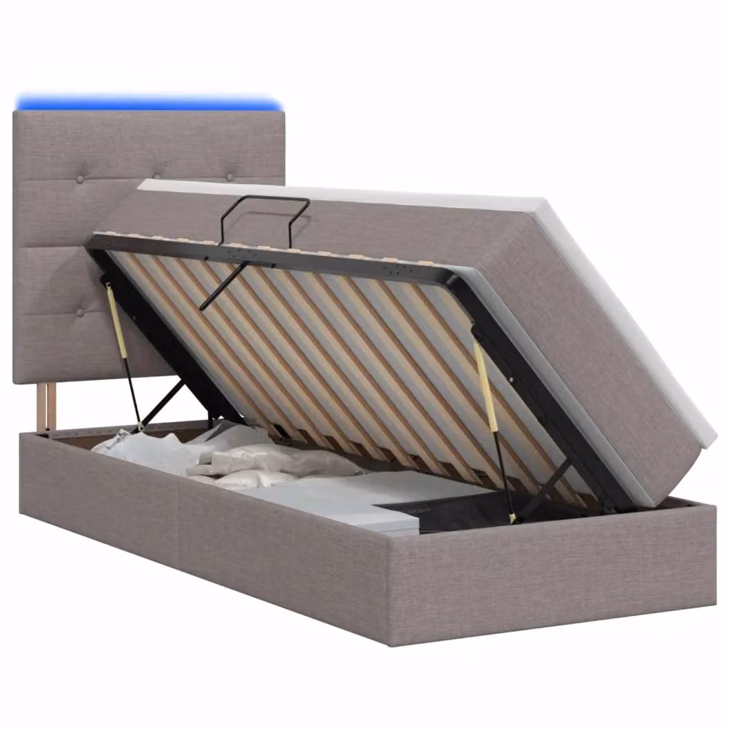 Letto con contenitore vidaXL con illuminazione LED e porta USB, colore tortora, L 90 x P 200 cm – 2