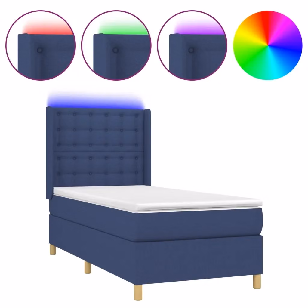 Letto Ibrido vidaXL con Materasso, Illuminazione LED Blu e Porta USB, Tessuto Bianco e Blu, L/P: 100 x 200 cm – 2