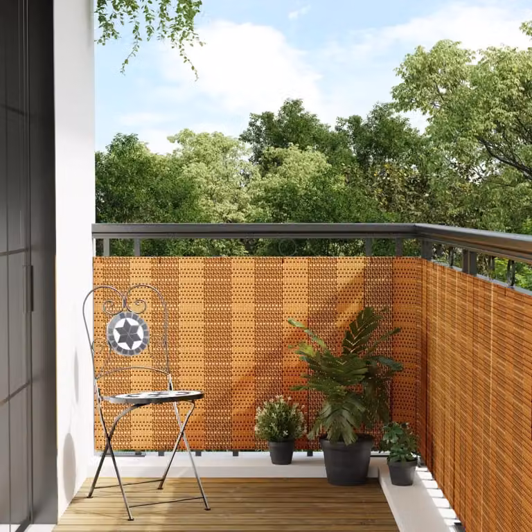 vidaXL Paravento da Balcone Opaco in Polyrattan Marrone Chiaro L: 400 cm, H: 100 cm