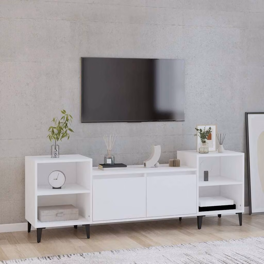 vidaXL Mobile Porta TV Bianco in Legno e Metallo, L/P/H: 160 x 35 x 55 cm