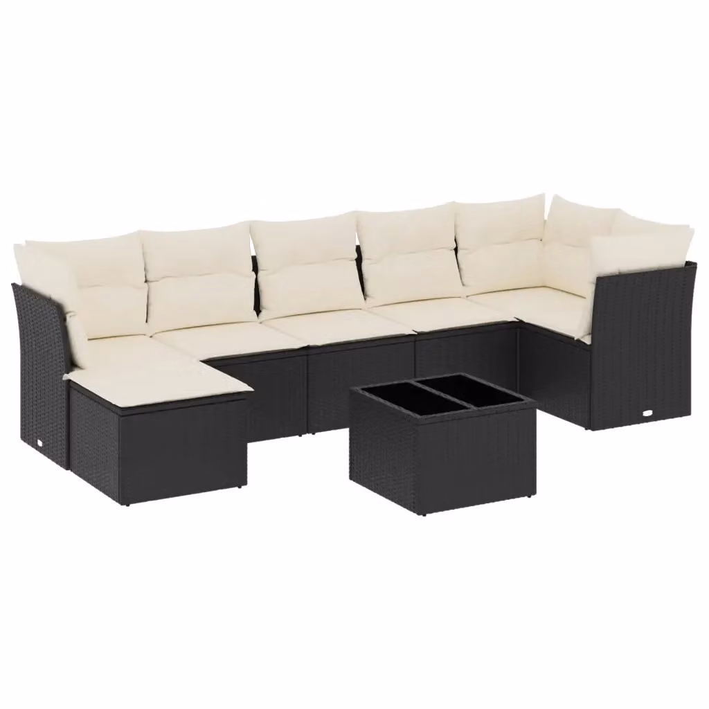 vidaXL Set Divani da Giardino 8 pz in Polyrattan Nero con Cuscini e Tavolino da Esterno – 2