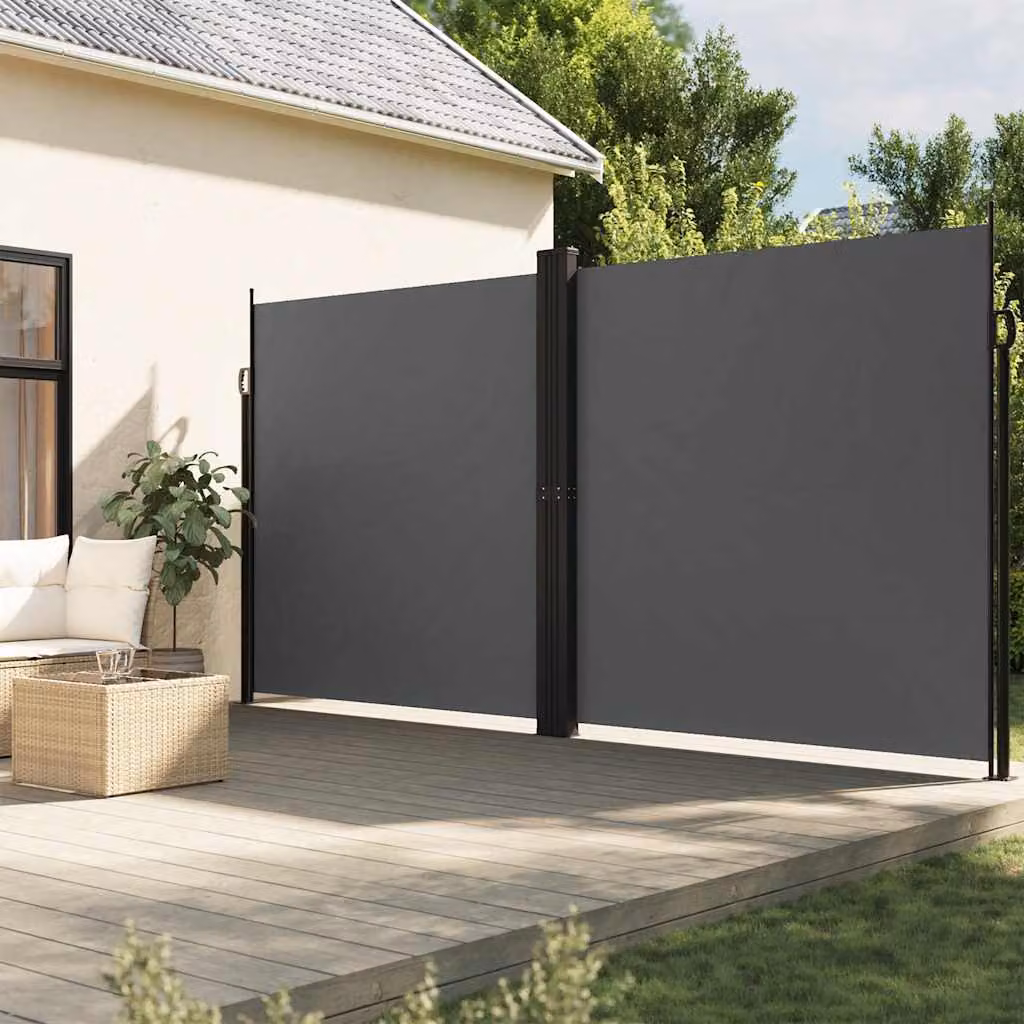 Tenda da Sole Laterale Retrattile vidaXL in Poliestere e Alluminio, Colore Antracite, L: 1200 cm, H: 220 cm