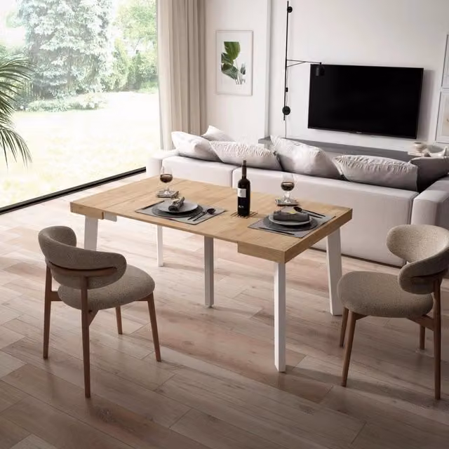 Consolle allungabile, 160x90x73cm, Per 8 persone, Gambe in legno, colore Rovere RF3126