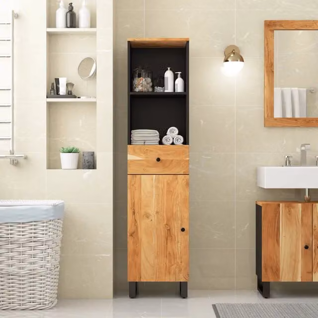 Mobile da Bagno sospeso vidaXL in Legno di Acacia Marrone L: 38 cm, P: 33 cm, H: 160 cm