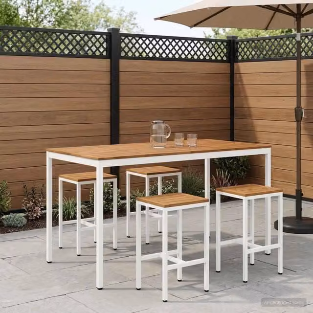 Tavolo Bar da Giardino Naturale e Bianco 196 x 100,5 x 105 cm 3394423