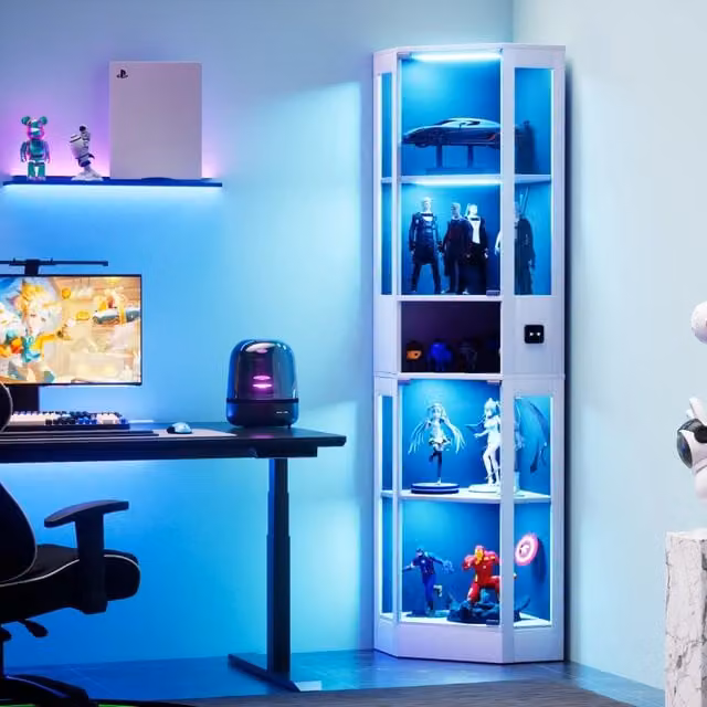 Vetrina con ante in vetro LED a tre colori e sensore di movimento MDF bianco 57 × 165 × 40 cm