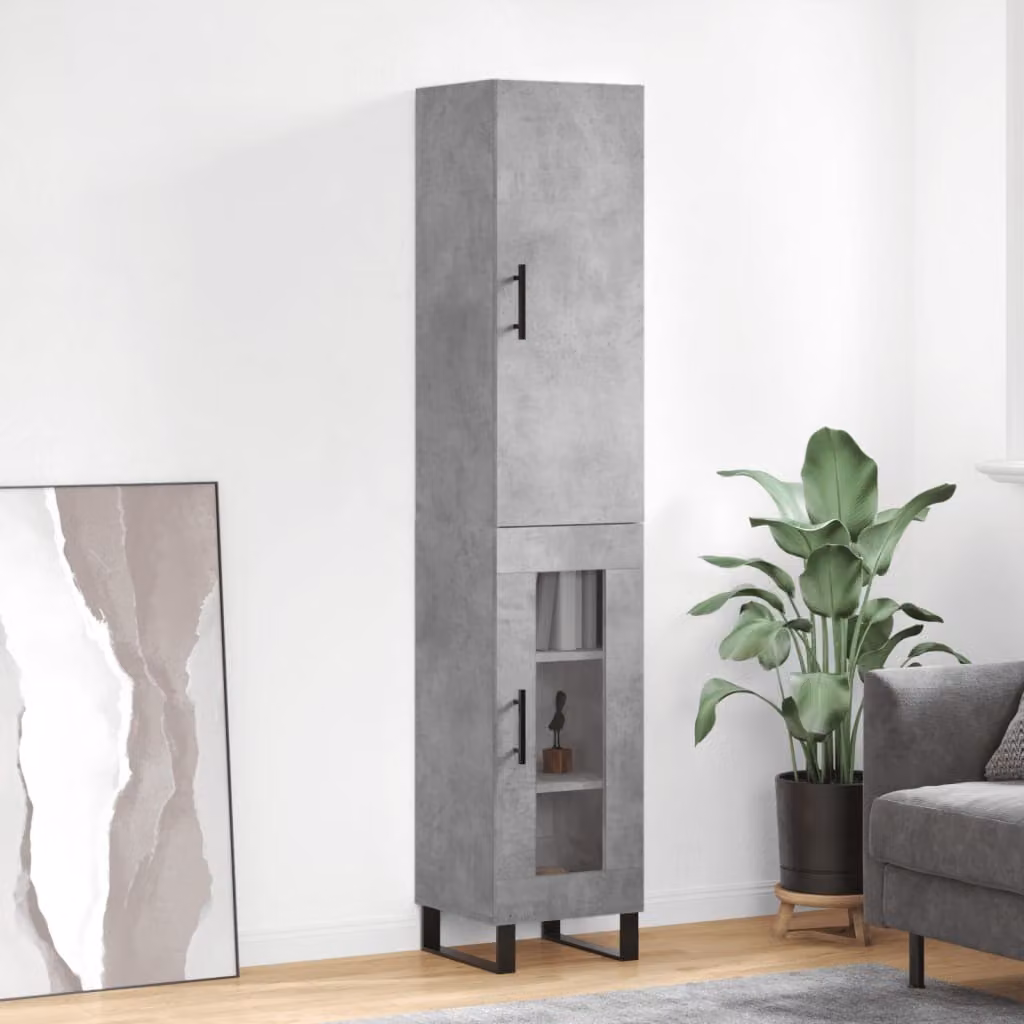 vidaXL Credenza grigio cemento 34,5x34x180 cm materiale a base di legno