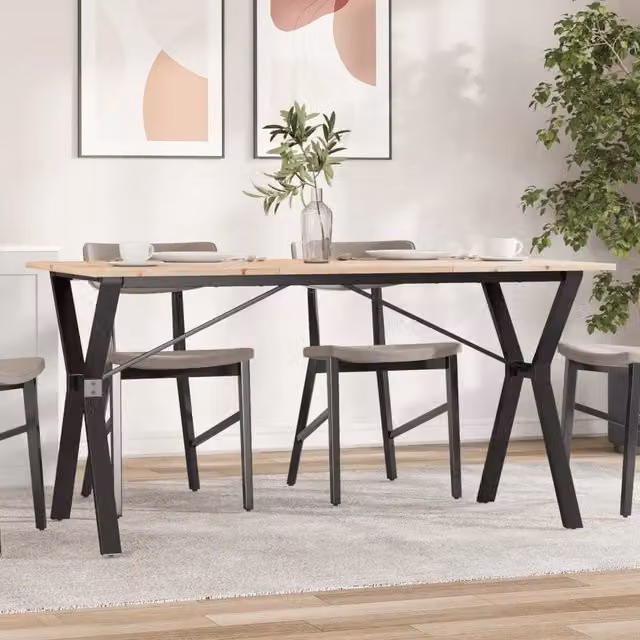 Tavolo da Pranzo Rettangolare vidaXL in Legno di Pino e Metallo Marrone con Telaio a X
