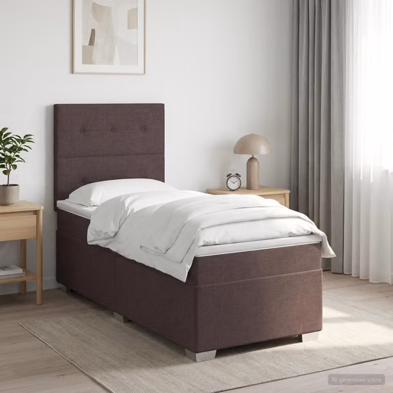 Letto box spring con materasso vidaXL in tessuto marrone e bianco, L 200 x L 80 cm