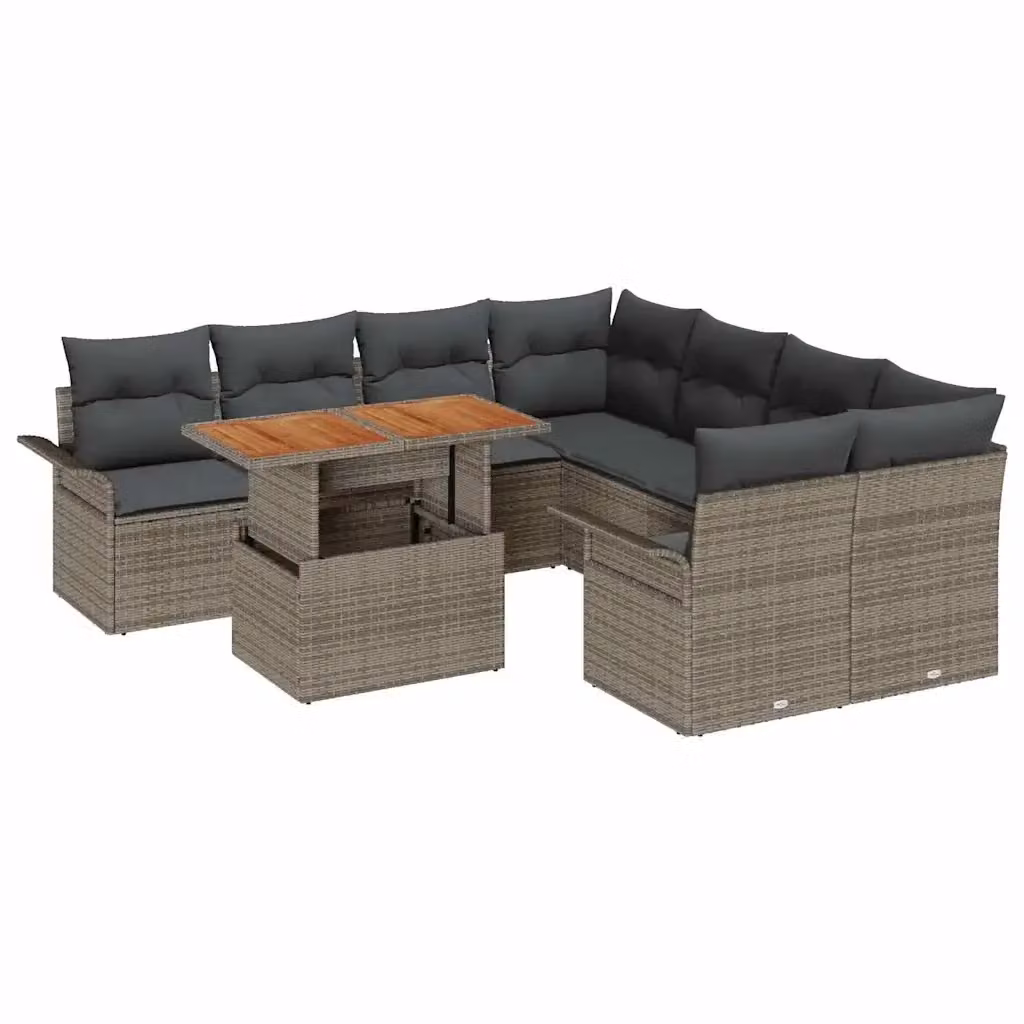 Set Divano da Giardino 9 pz vidaXL in Rattan Grigio con Tavolino e Cuscini – 2