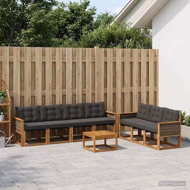 Set di divani da esterno vidaXL in legno di acacia e textilene, 8 pezzi, colore beige e nero