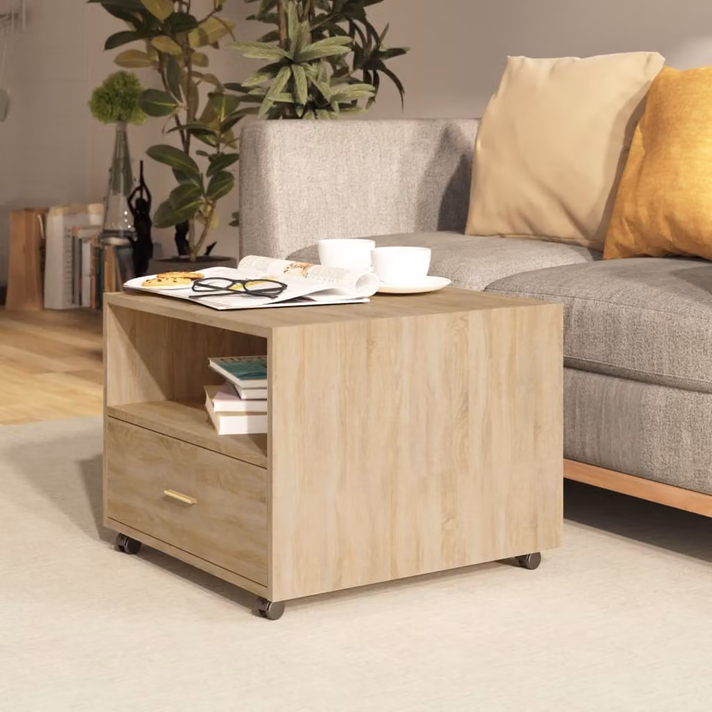 The Living Store tavolino in rovere Sonoma 55x55x40 cm materiale a base di legno