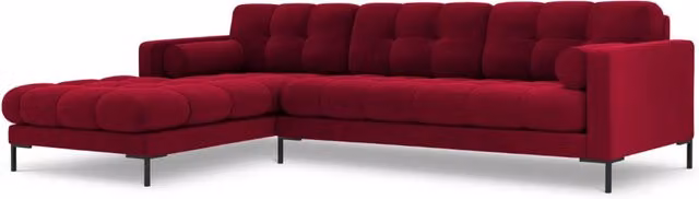 Divano angolare sinistro Bali di Cosmopolitan Design in velluto rosso da 5 posti per il tuo soggiorno