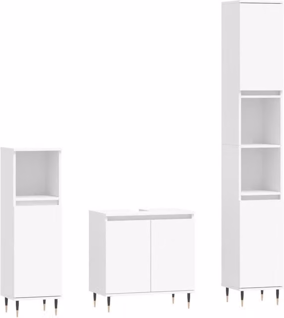 Set di Mobili da Bagno | Armadio da bagno 3 pz Bianco in Legno Multistrato