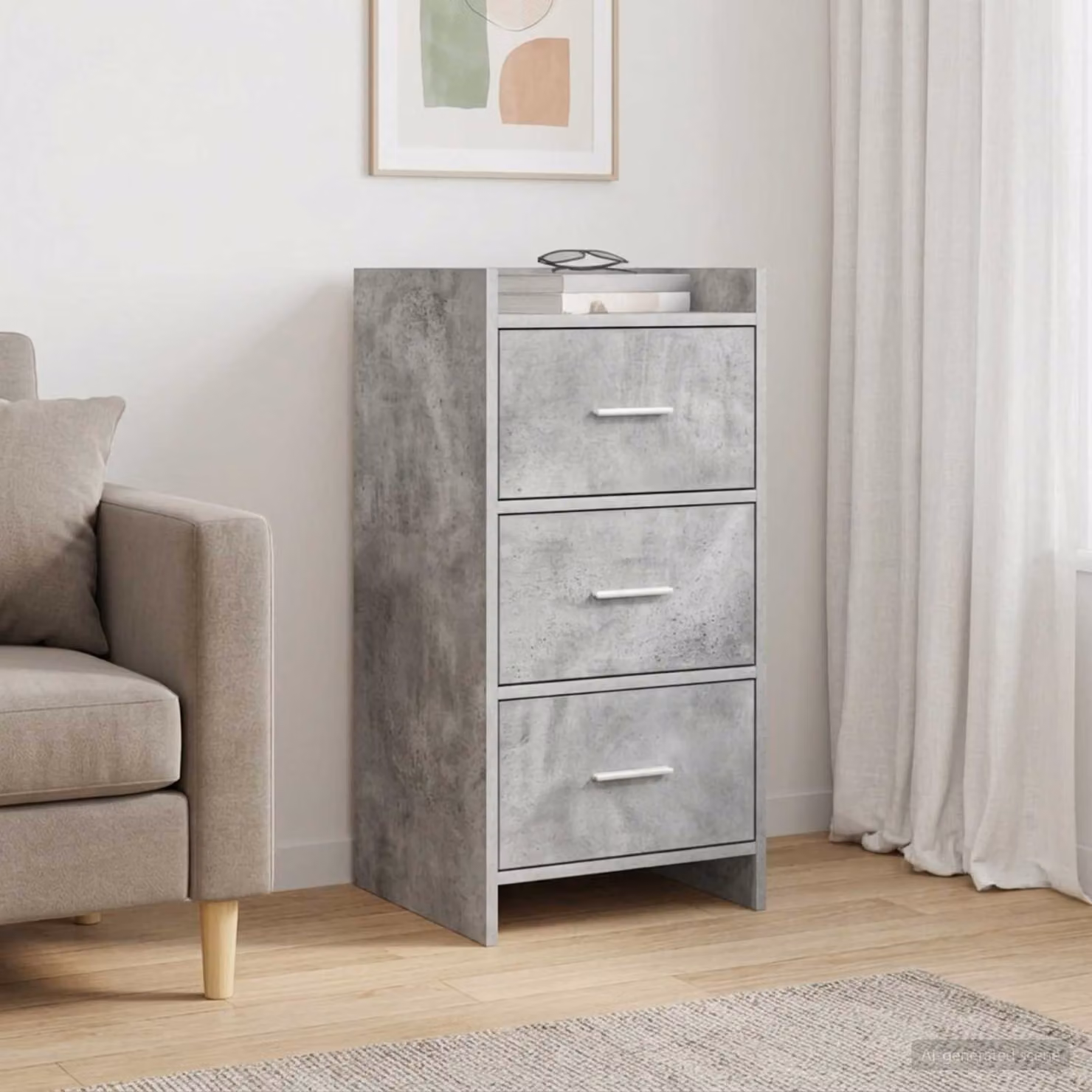 Credenza moderna vidaXL in legno ingegnerizzato e metallo, colore grigio, L 40 cm x P 36 cm x H 80 cm