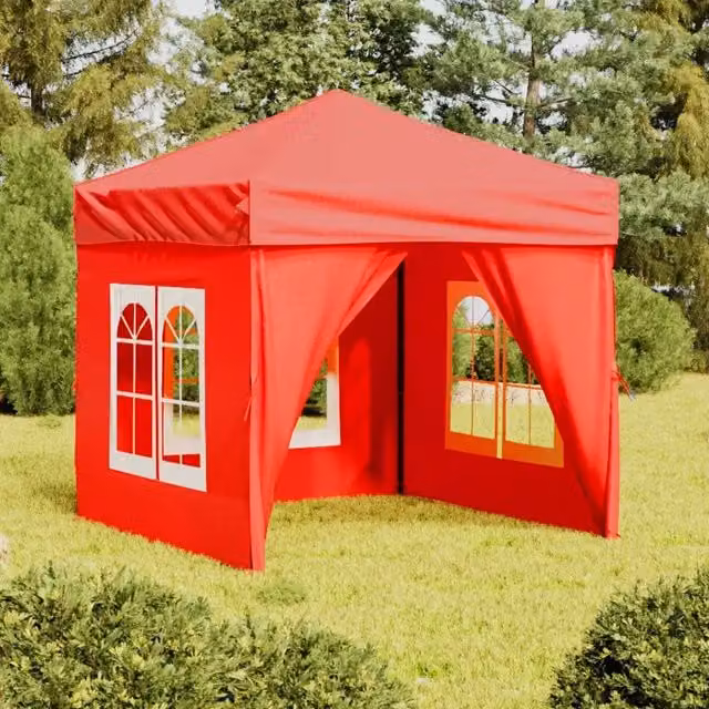 Tenda Gazebo Pieghevole con Pareti Laterali Rosso DESIGN IN per Giardino L: 2 m, P: 2 m, H: 2,34 m – 1