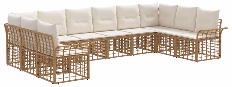 Set di divani da esterno 10 pcs Naturale e Bianco Crema