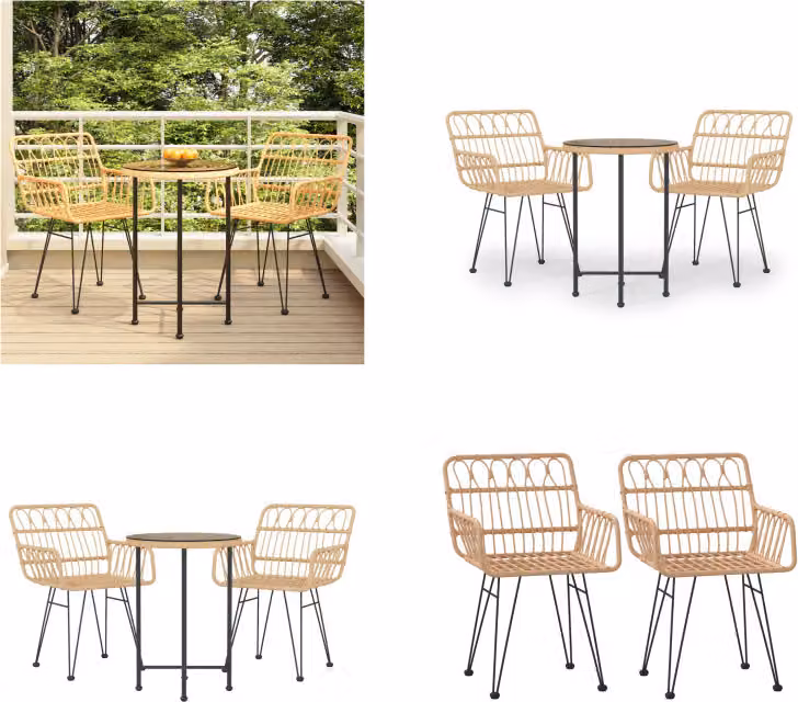 vidaXL Set da pranzo da giardino 3 pezzi in poly rattan - set da pranzo da giardino - set da pranzo da terrazza - set da pranzo da esterno