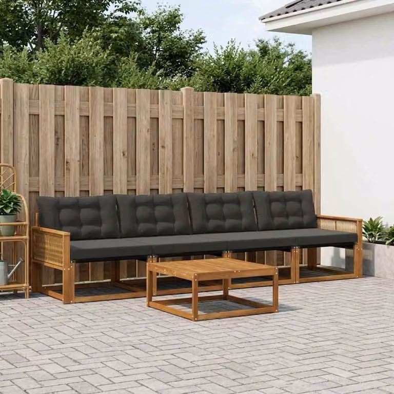 vidaXL Set di divani da esterno 5 pz Naturale e Nero