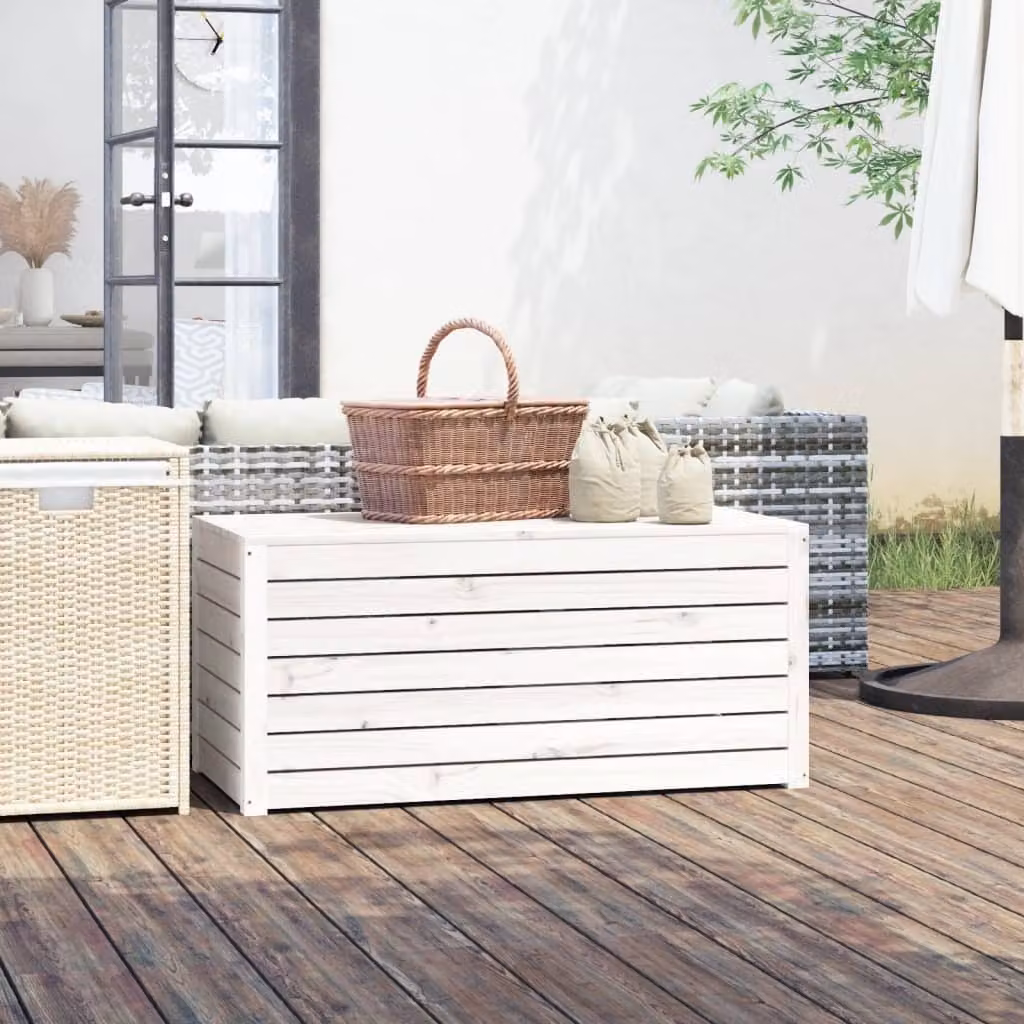 The Living Store Cassetta da giardino bianca 101x50,5x46,5 cm in legno di pino massiccio