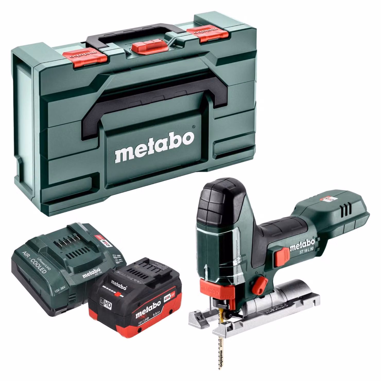Seghetto alternativo a batteria Metabo ST 18 L 90 18 V 90 mm + 1 batteria LiHD da 5,5 Ah + caricabatterie + Metabox