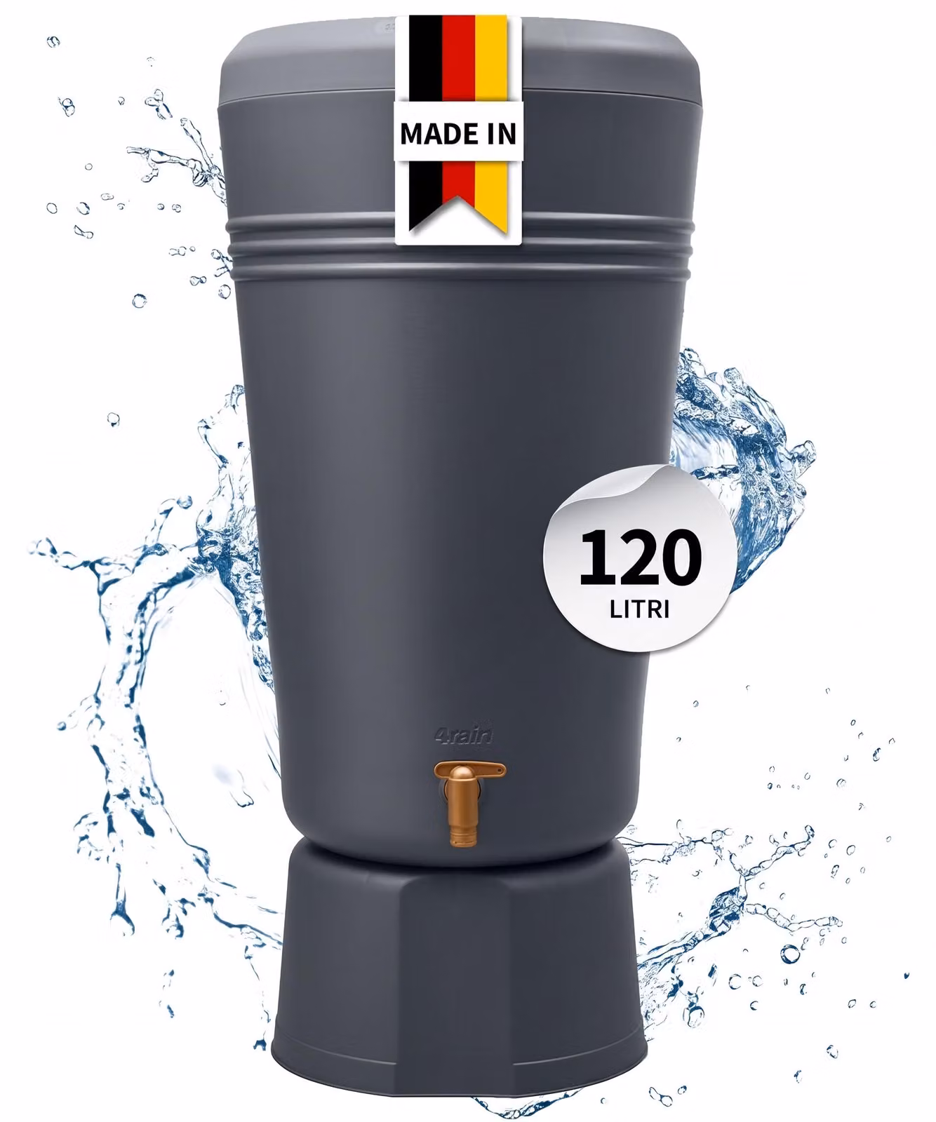4rain AZURA 2in1 serbatoio per pioggia 120 litri grigio grafite incl. ciotola per piante e supporto