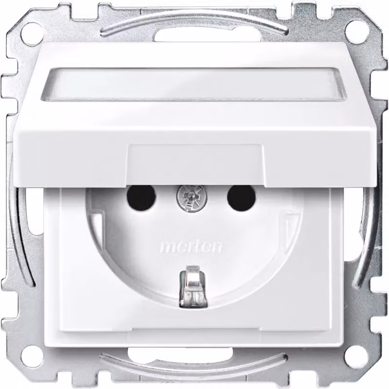 Presa Merten SCHUKO con coperchio incernierato e campo di etichettatura, protezione contro i rischi di contatto, morsetti a innesto, bianco polare lucido, sistema MEG2312-0319
