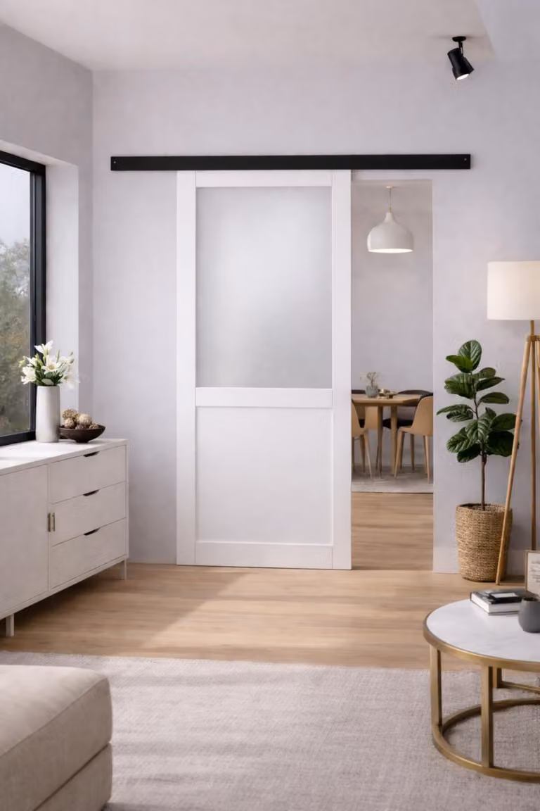Porta scorrevole Athena bianca H204 x L93 cm, binario in alluminio con fascia nera Gd Menuserie