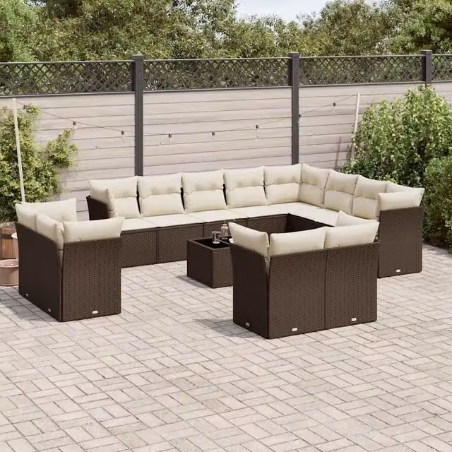 Set di divani da giardino VIDAXL in polyrattan marrone con cuscini, composizione a forma di U da 13 pezzi – 1