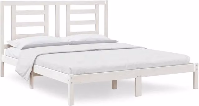 Letto matrimoniale moderno in legno massello di pino bianco laccato, L/P/H: 160 x 200 x 165,5 cm