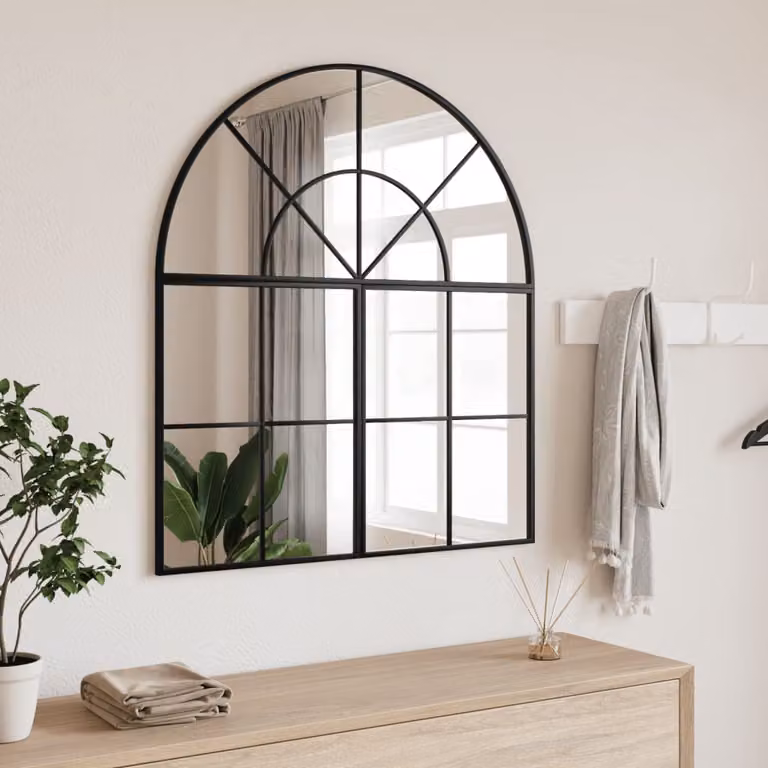 Specchio da parete ad arco vidaXL in metallo e vetro nero L: 80 cm, P: 40 cm