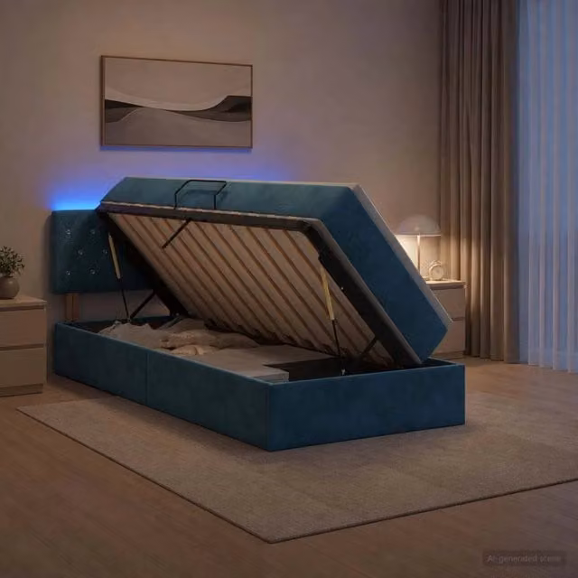Letto con contenitore LED e materasso Blu Scuro 90 x 190 cm 3459160