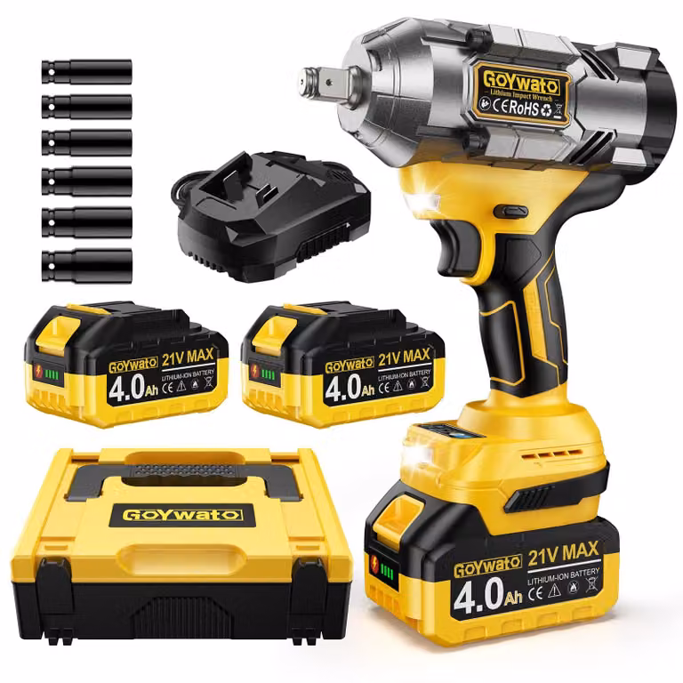 Avvitatore a batteria Accu da 21 V - Coppia di 1490 Nm - 2 batterie da 4000 mAh - Metallo - Giallo