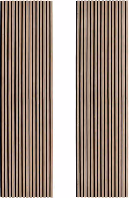 Coppia di Pannelli Fonoassorbenti 3D con Doghe in Legno Noce Chiaro e Feltro, L: 60 cm, H: 240 cm – 1