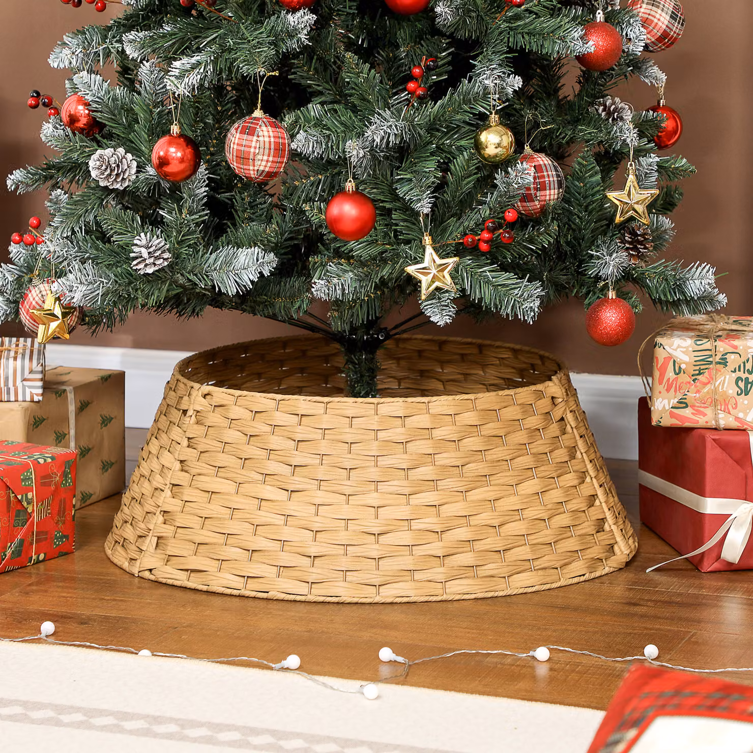 Copertura per supporto albero di Natale HOMCOM in legno naturale e plastica, diametro: 68 cm, colore beige/marrone – 2