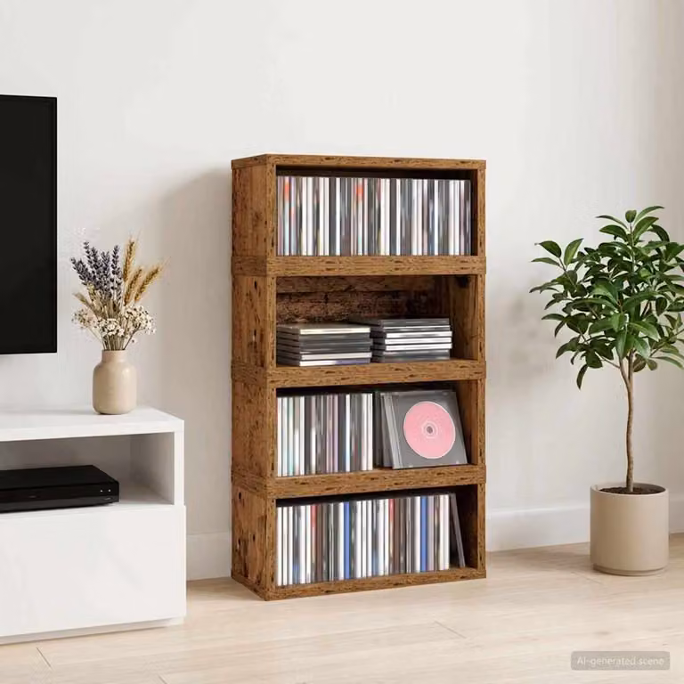 Set di 4 rack per lo stoccaggio di CD vidaXL in legno color marrone antico, L 40 x P 17 x H 17 cm