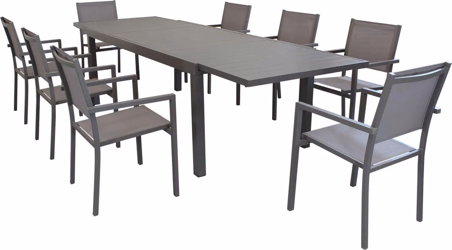 Milani Home - Set Tavolo giardino rettangolare allungabile 200/300x100 Con 8 Poltrone in illuminio da esterno - Taupe